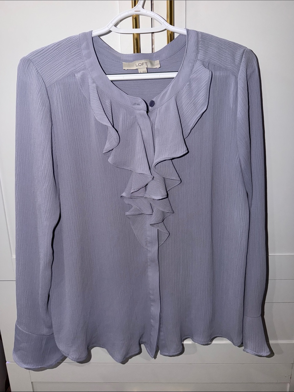 LOFT Lavender Ruffle Front Blouse